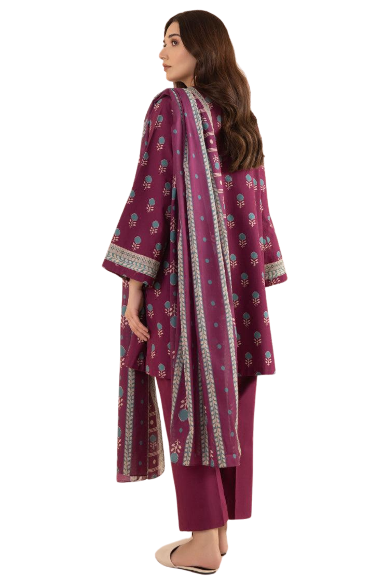 Plum Printed Cotton Suit with Matching Dupatta