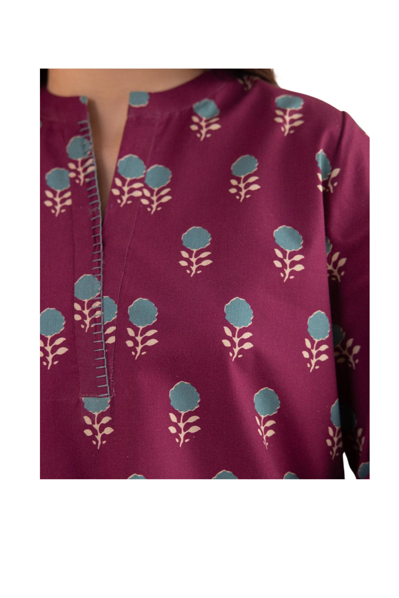 Plum Printed Cotton Suit with Matching Dupatta