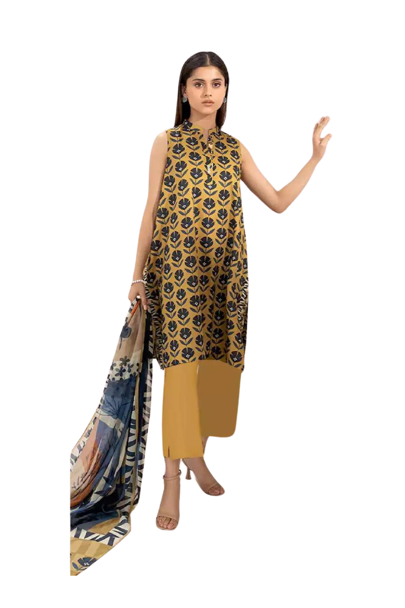 Mustard Printed Lawn Suit with Digital Dupatta