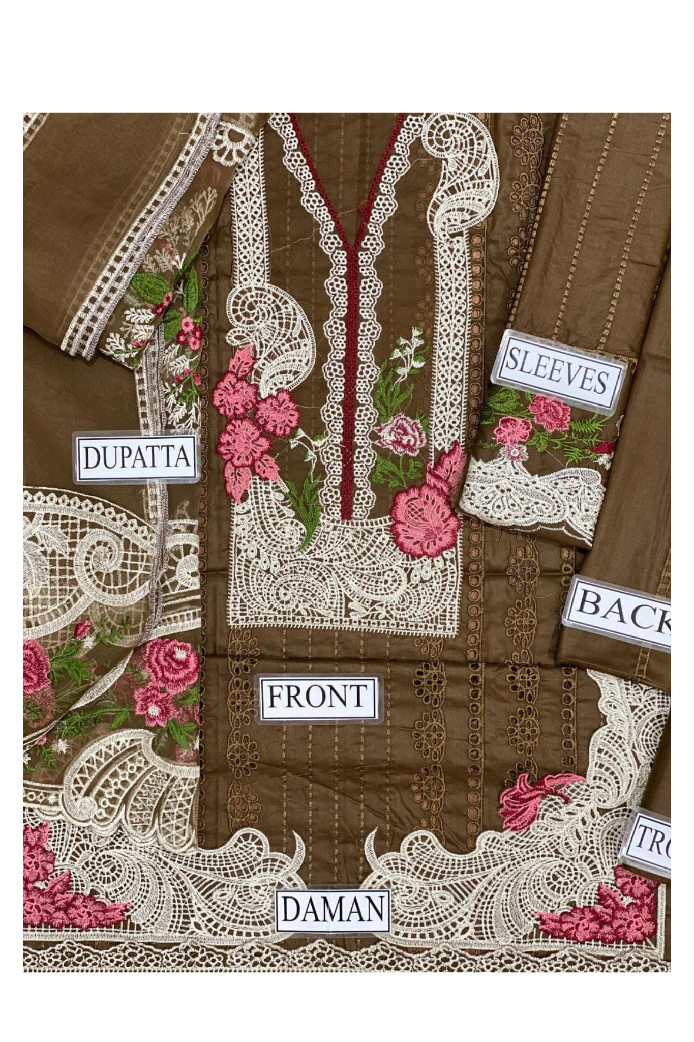 Earthy Brown Suit with Floral Embroidery