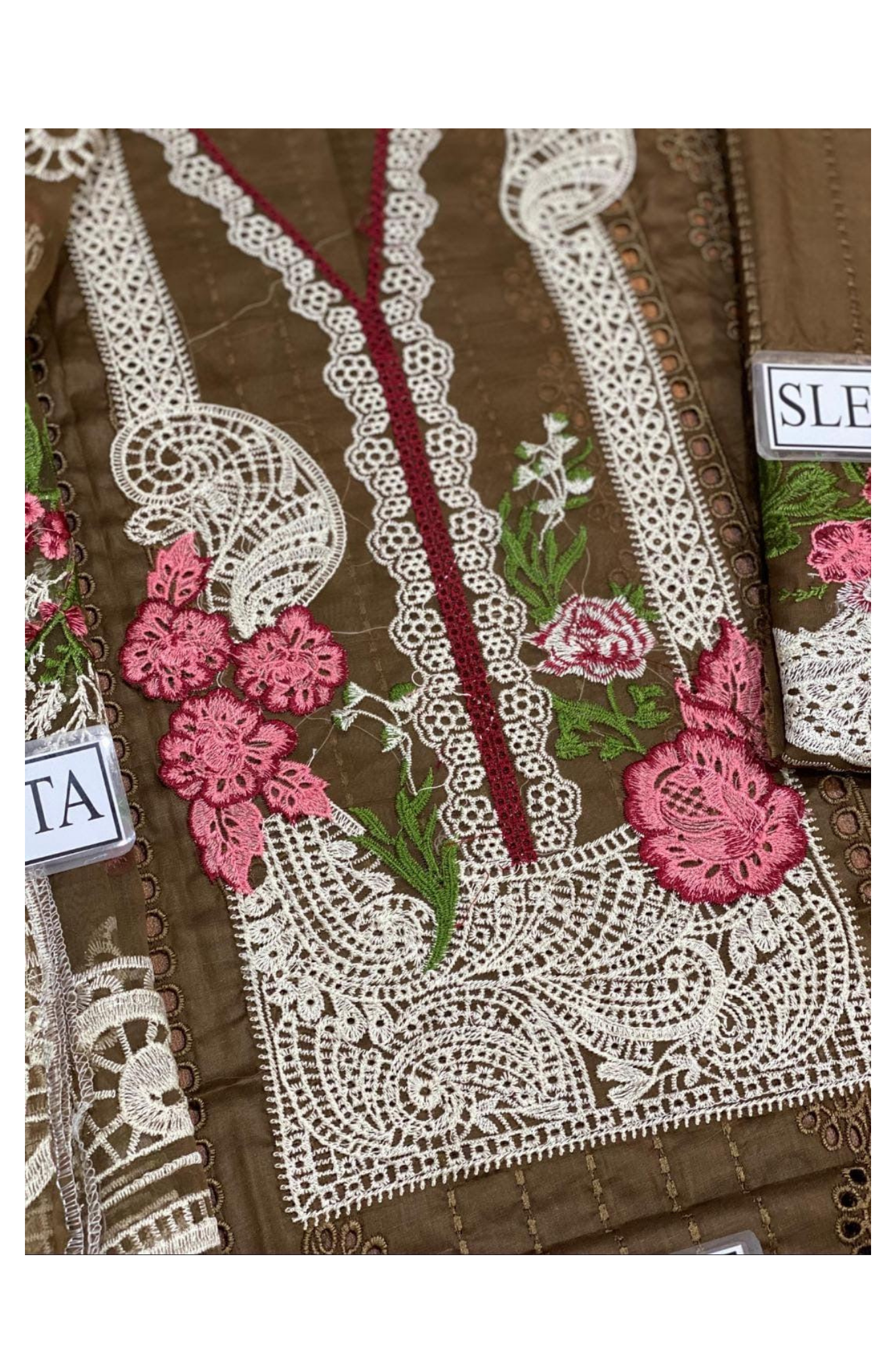 Earthy Brown Suit with Floral Embroidery