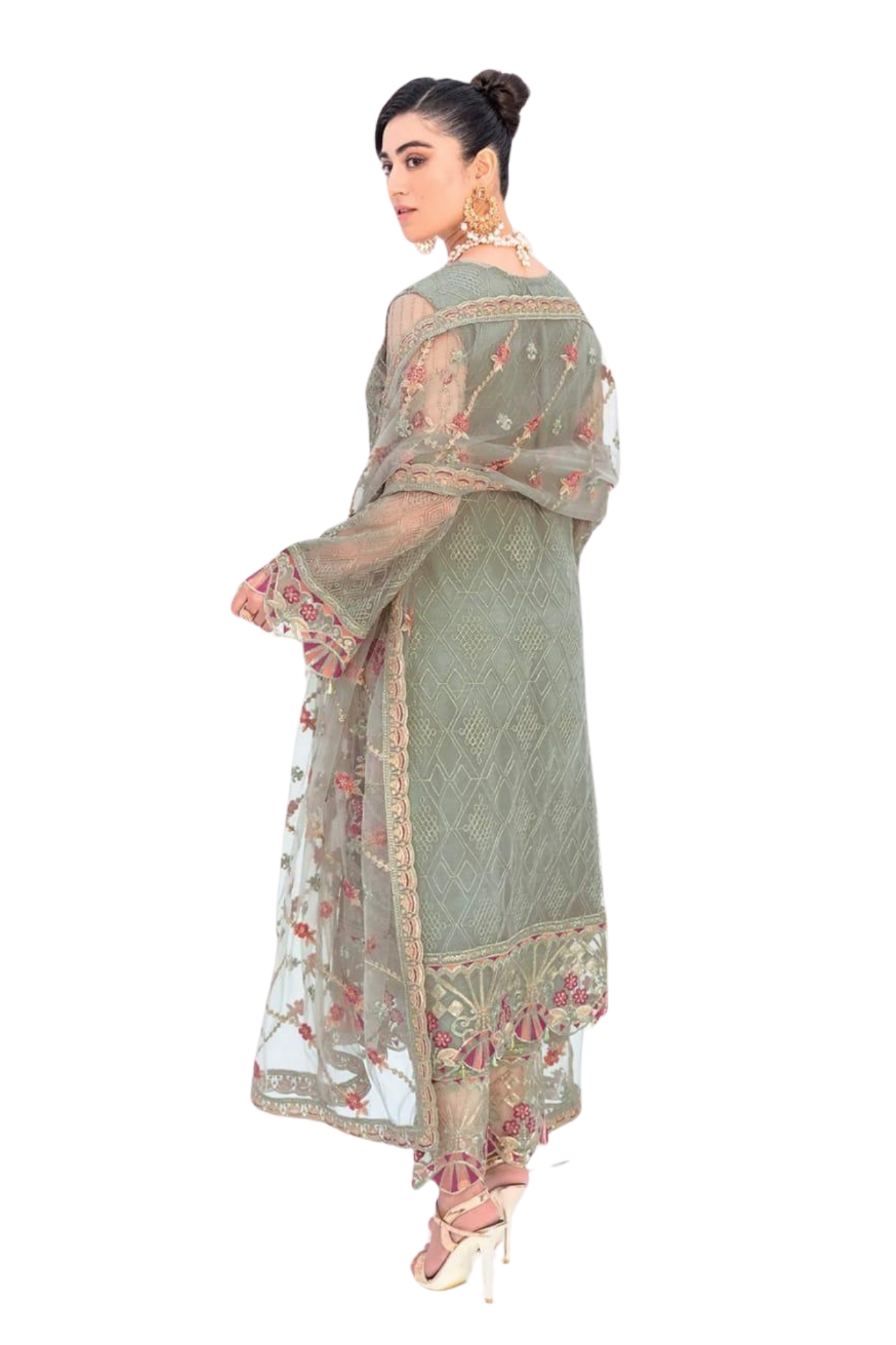 Emerald Green Embroidered Net Formal Suit