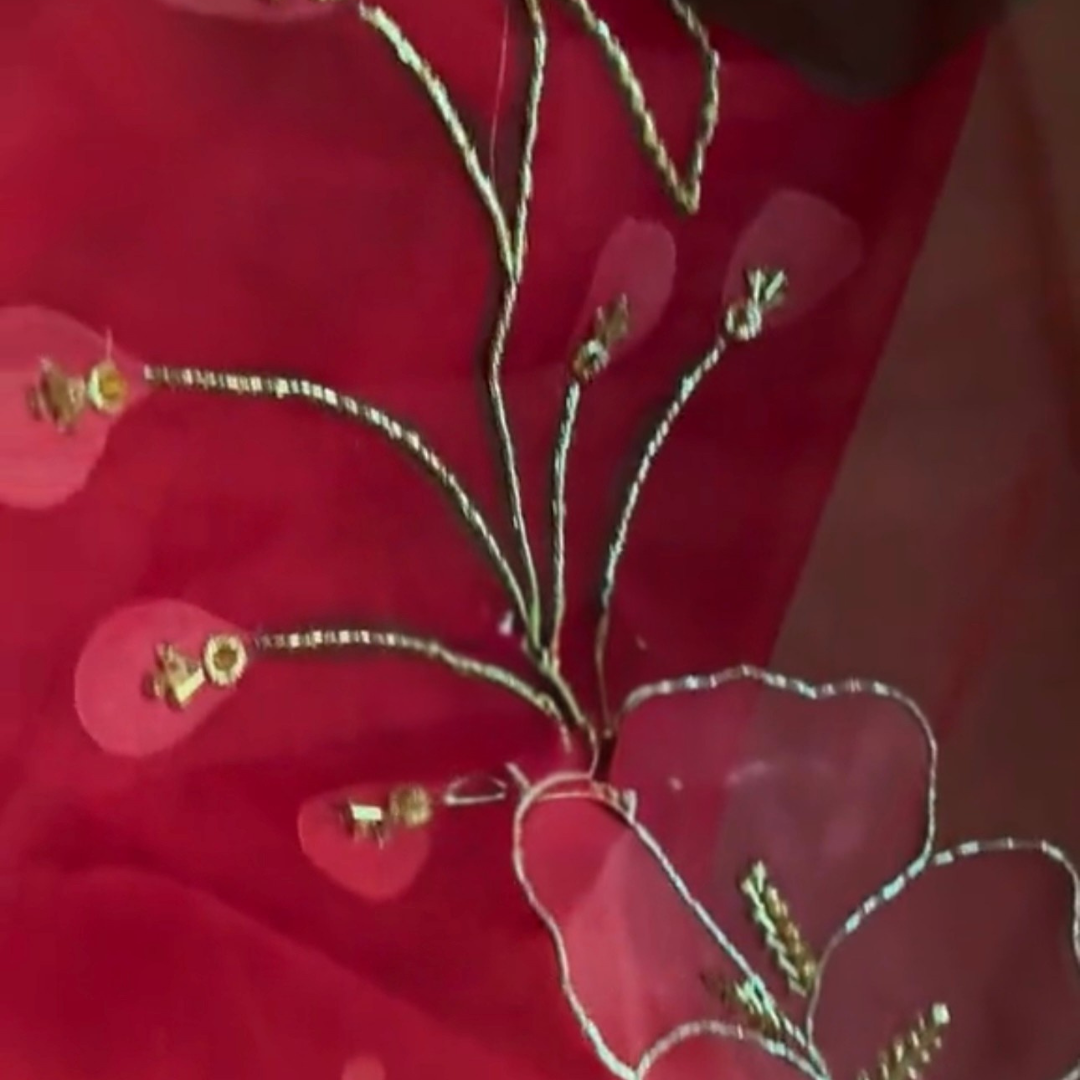 Zarnish – Deep Red Rose Hand-Painted Dupatta
