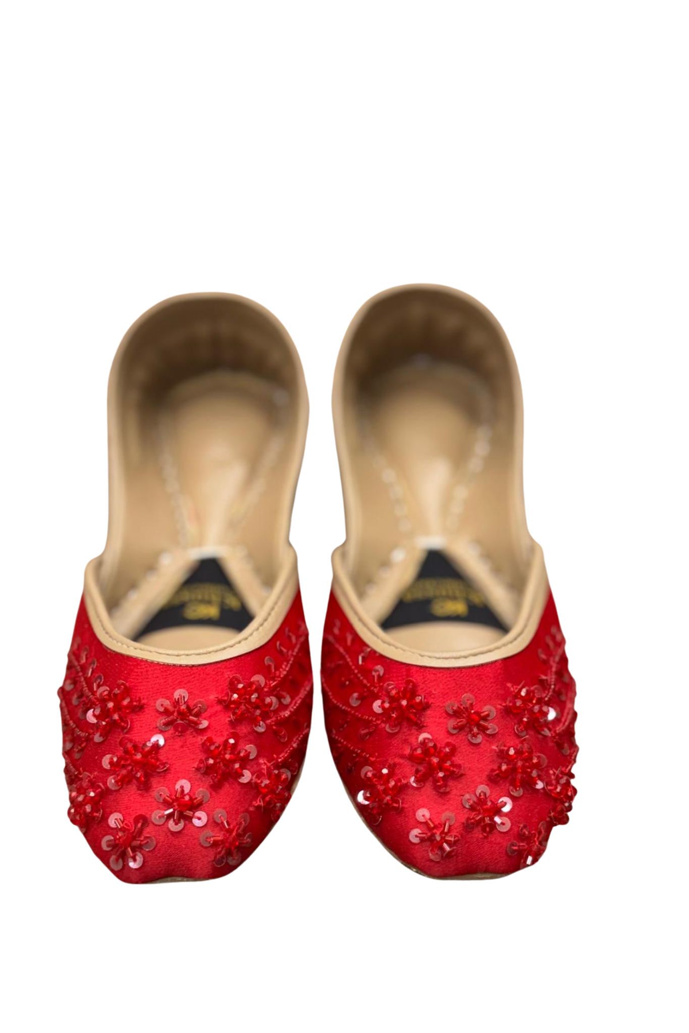 Handcrafted Red Sequin Khussa with Floral Detailing