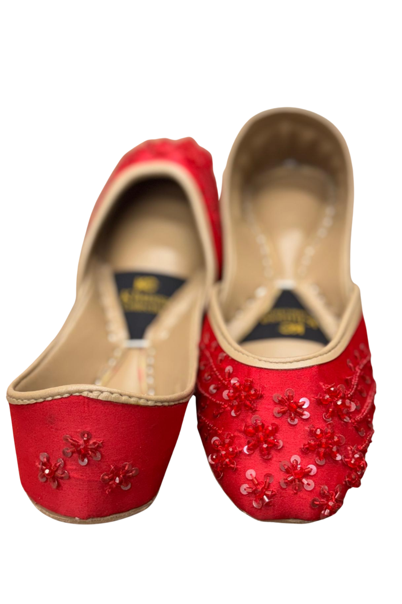 Handcrafted Red Sequin Khussa with Floral Detailing