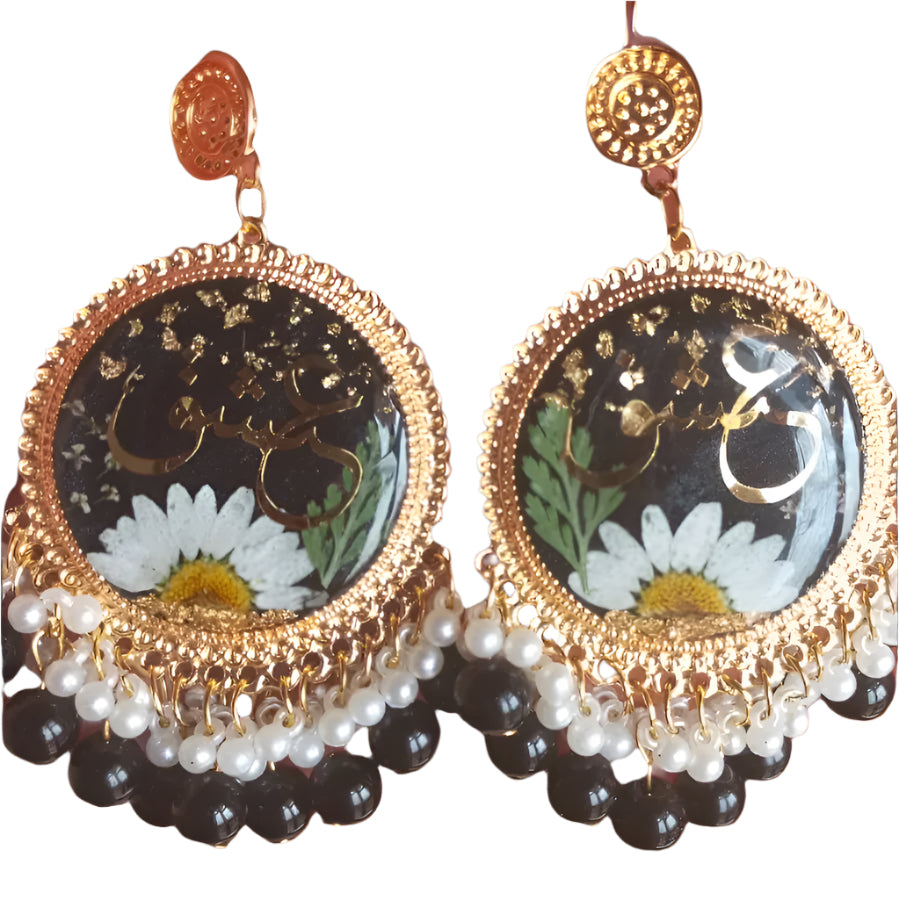 Black & Gold Handcrafted Floral Earrings