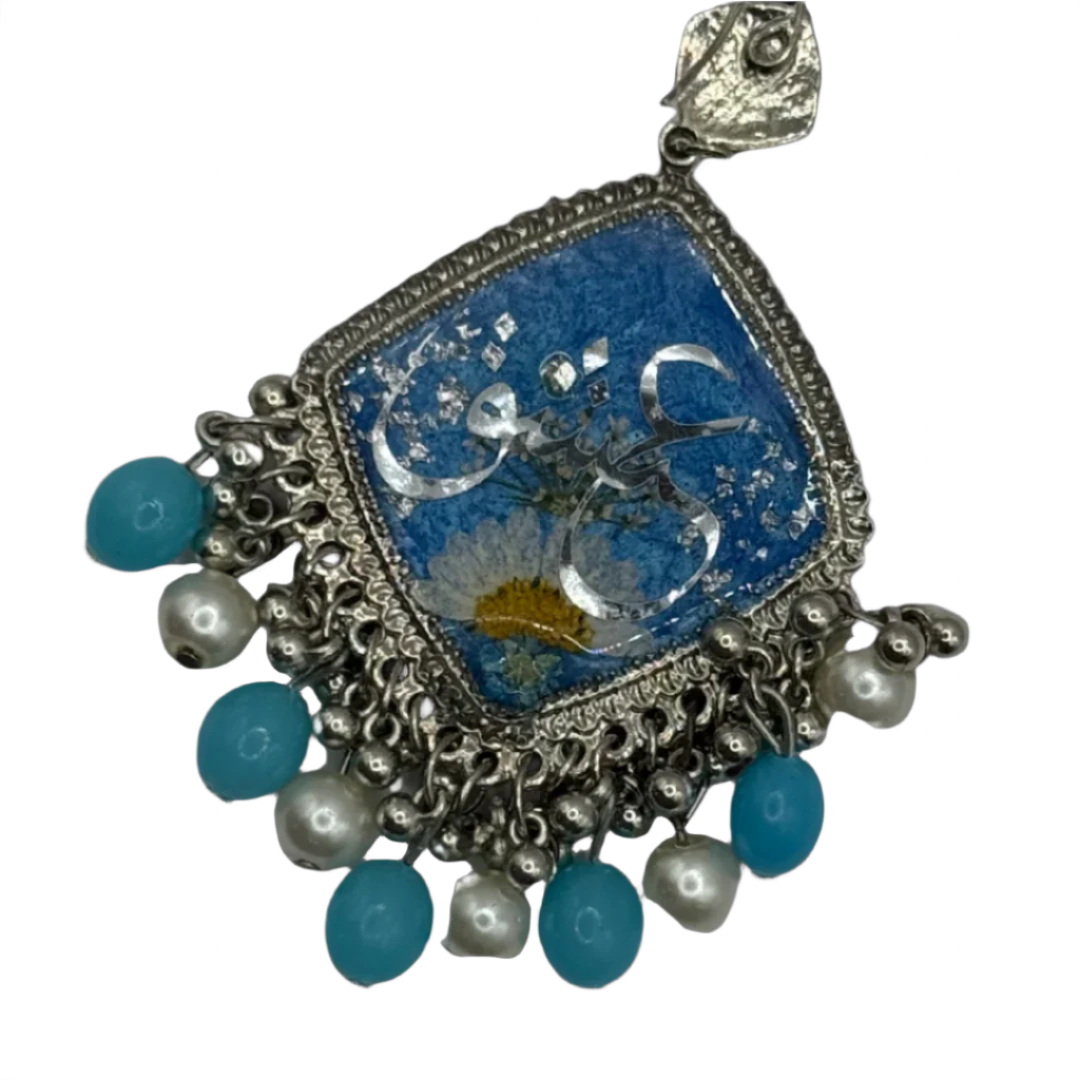 Blue & White “Ishq” Floral Earrings with Pearl Beadin