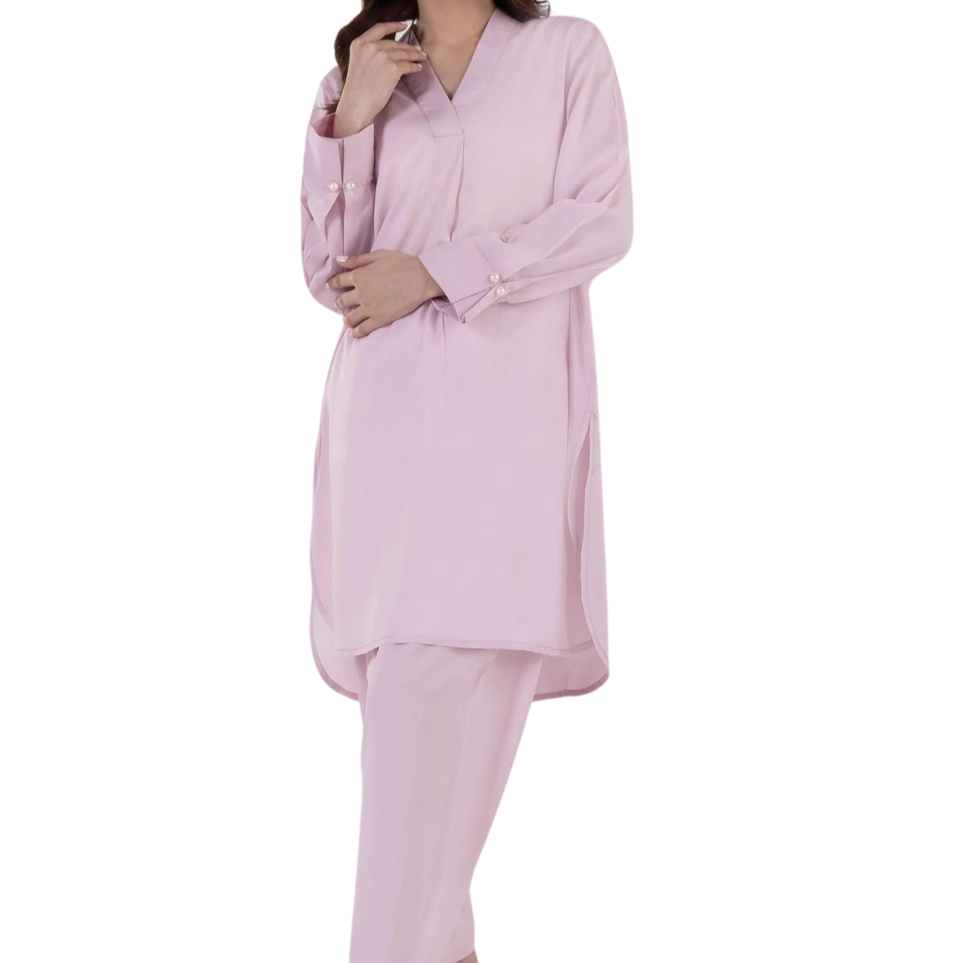 Blush Pink Plain Kurta Set with Modern Silhouette