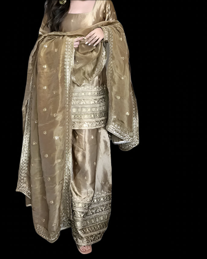 Gold Silk Embroidered Three-Piece Suit