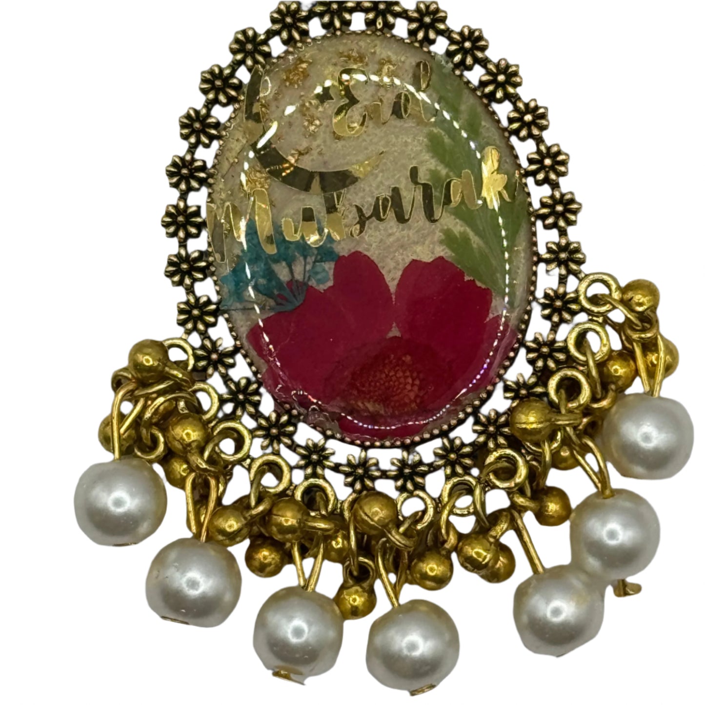 Golden Pearl Urdu Calligraphy Earrings | Handcrafted Resin Jewelry