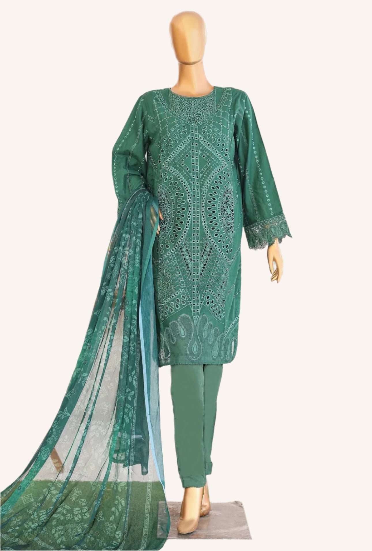 Green Embroidered Three-Piece Outfit