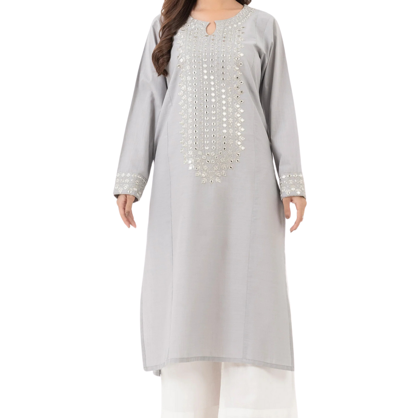 Grey Mirror Work Kurta with Minimalist Design
