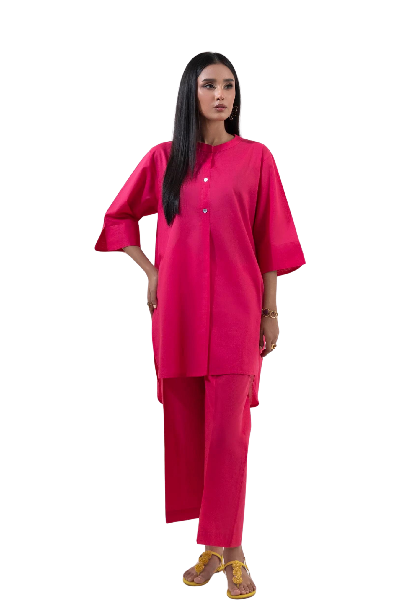 Hot Pink Short Sleeve Kurta Set