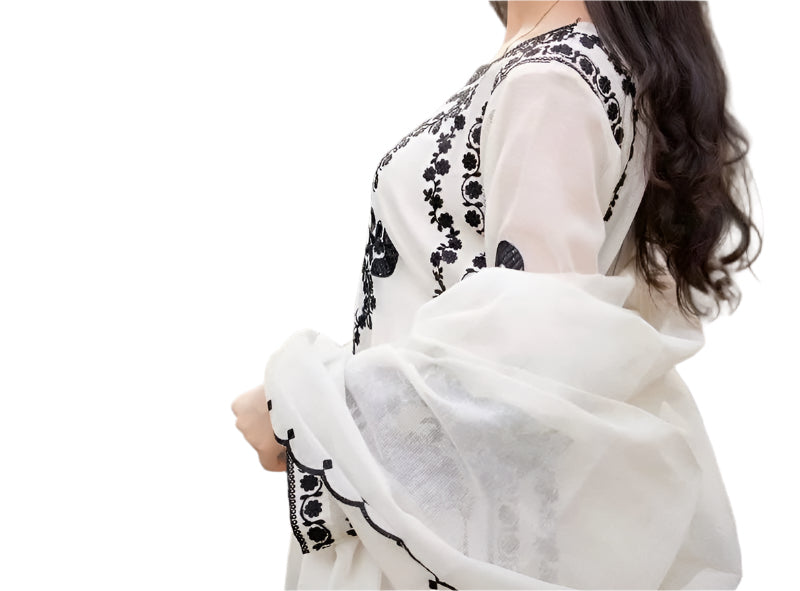 White & Black Embroidered Suit