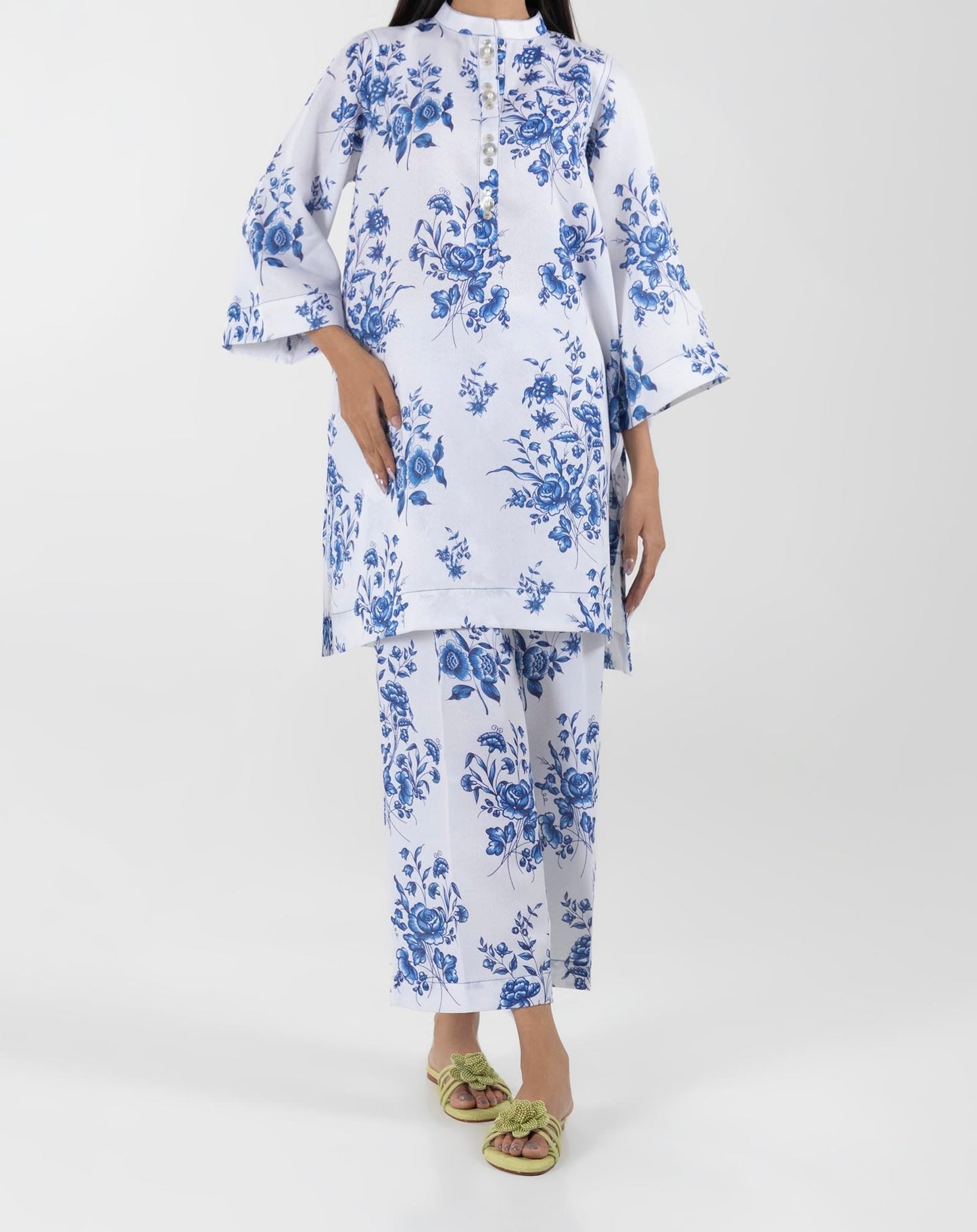 White and Blue Floral Printed Co-ord Set