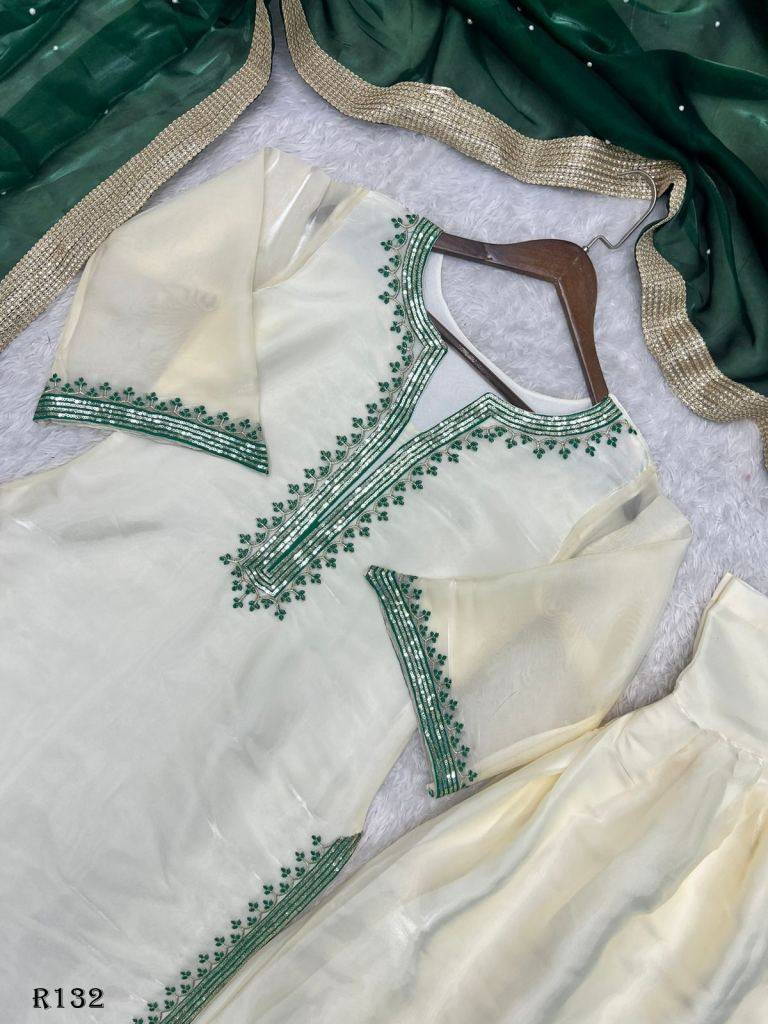 Ivory Green EmbroideredElegance