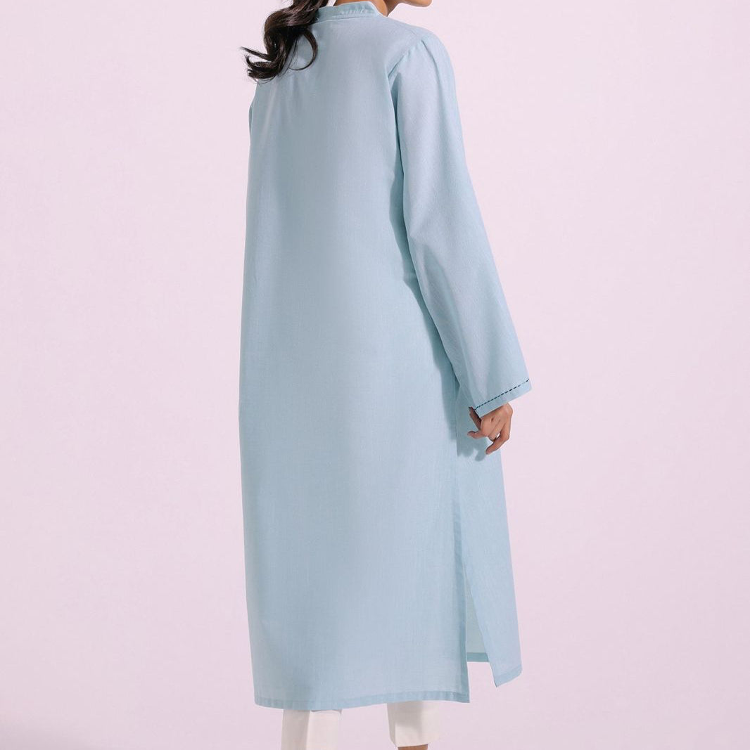 Light Blue Embroidered Kurta with Pom-Pom Detailing