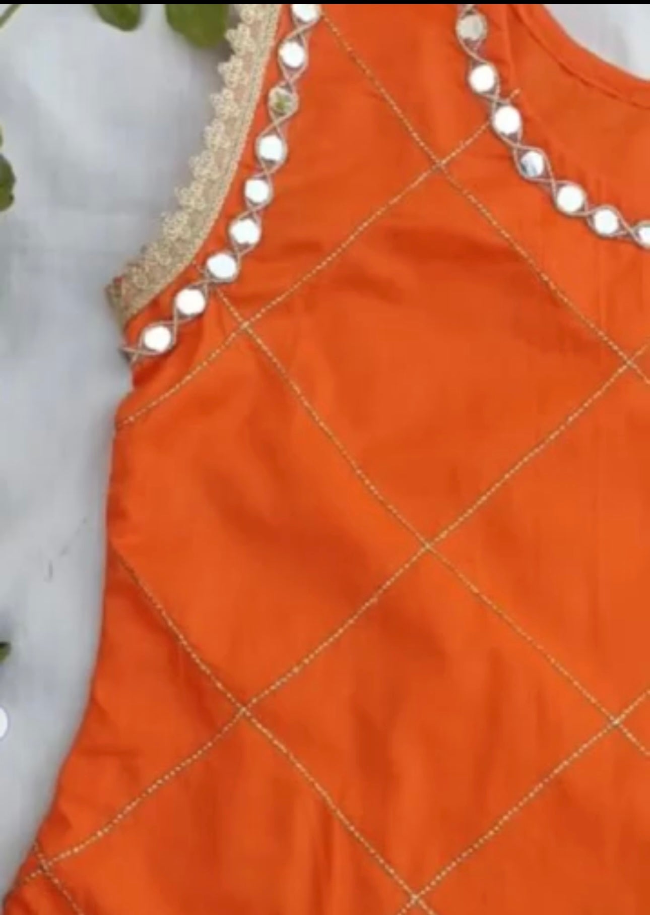 Orange Mirror Work Kurta Set for Girls