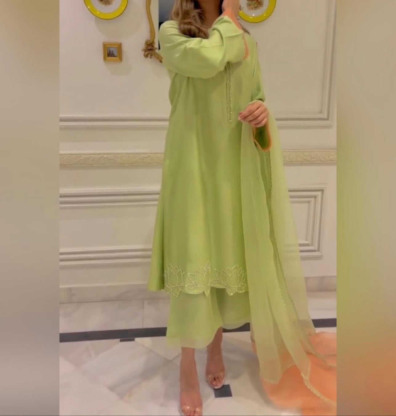 Pastel Green Silk Ensemble,