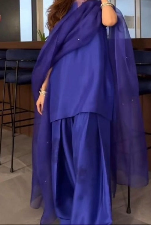 Royal Blue Three-Piece Trendy Farshi Shalwar Suits