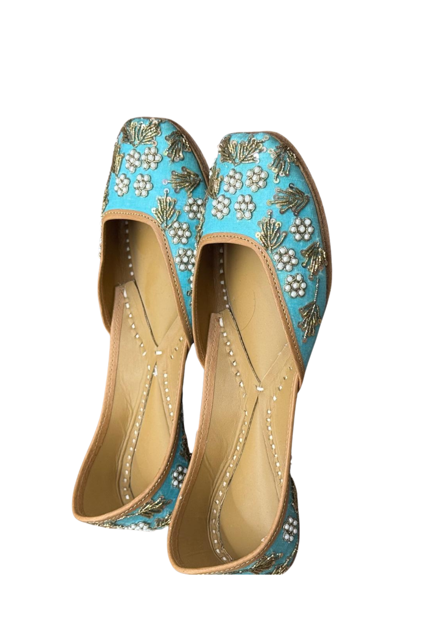 Sky Blue Pearl & Gold Khussa
