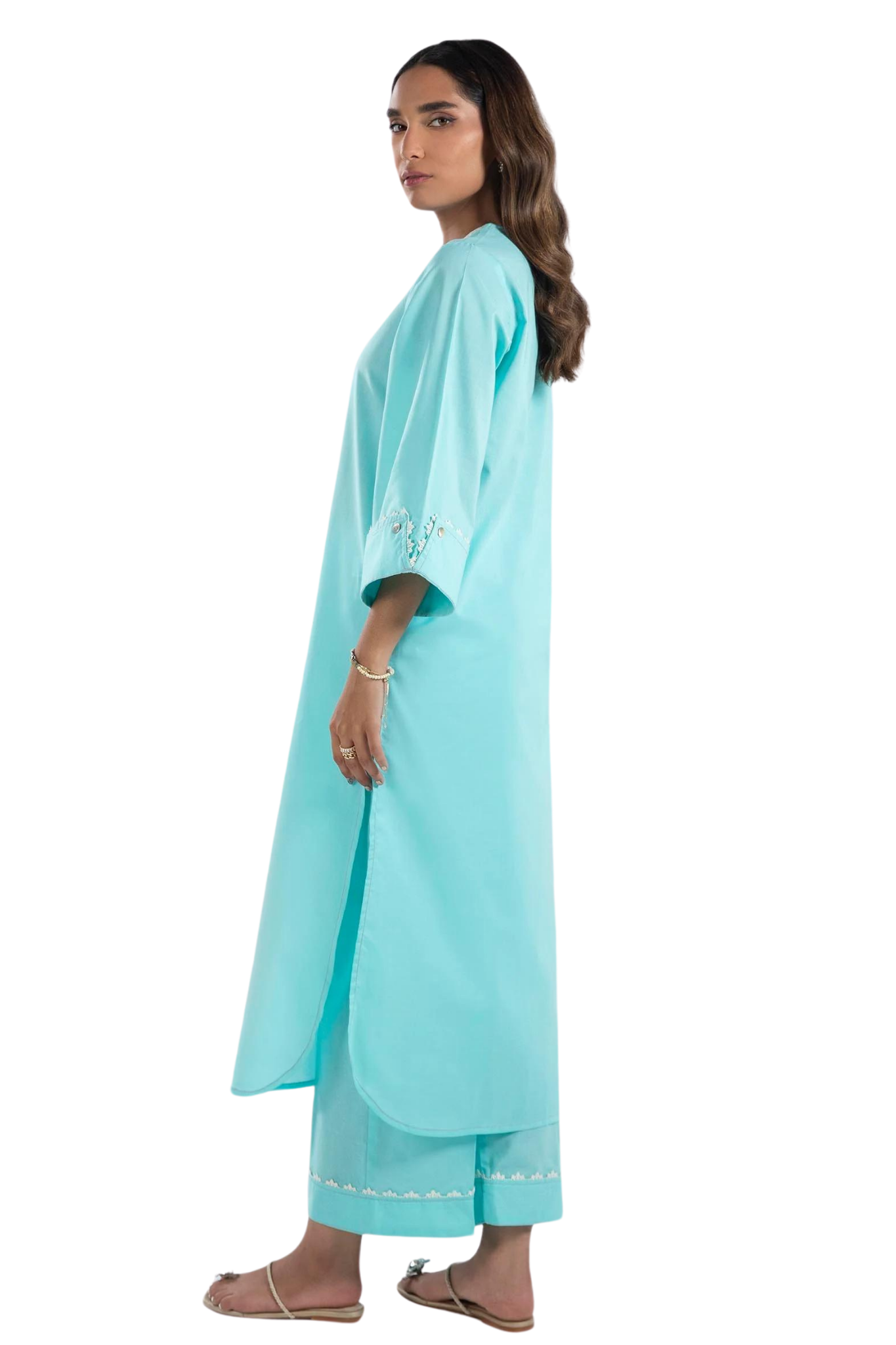 Aqua Blue Embellished suit with tissue dupatta