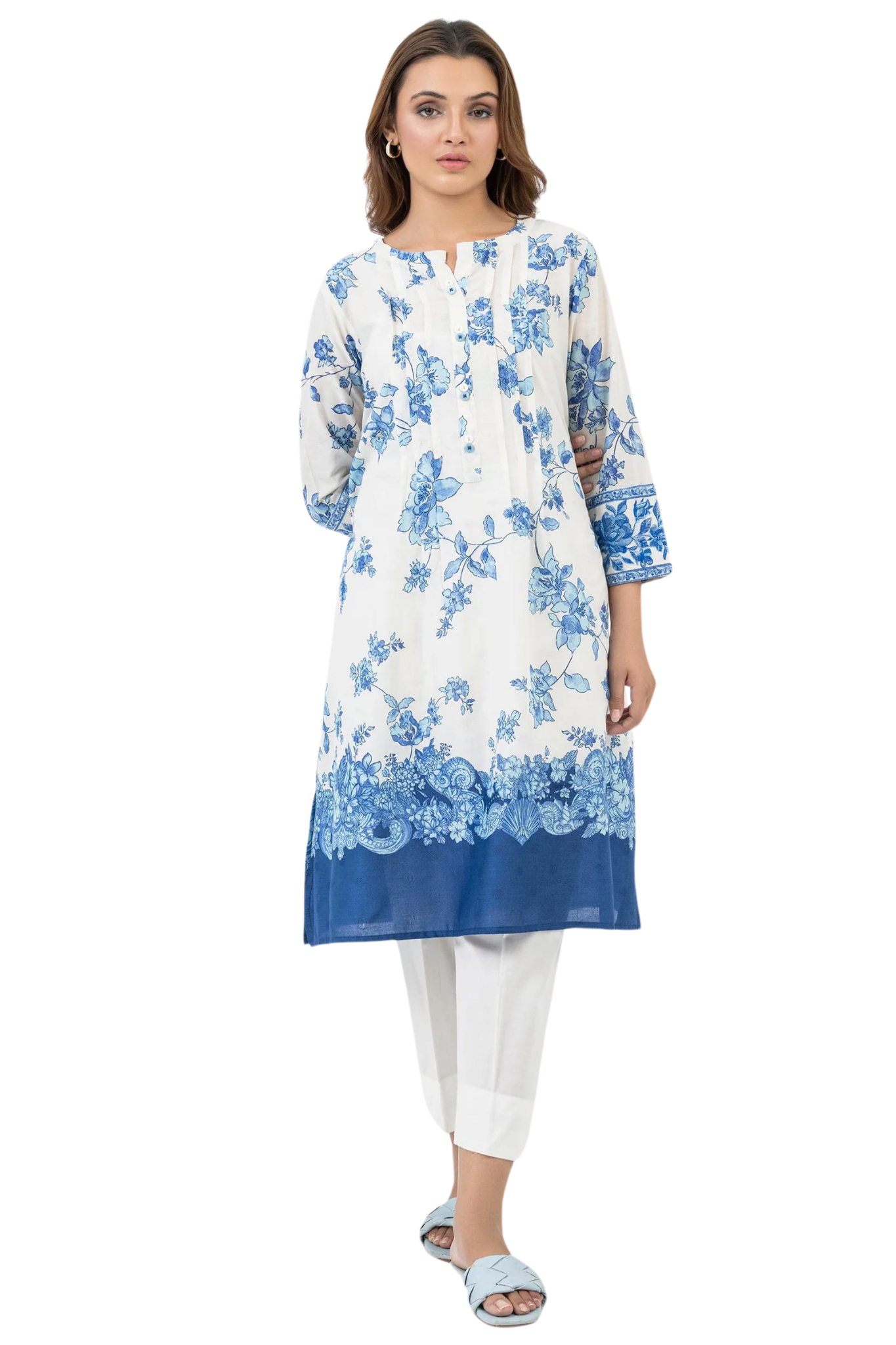 White & Blue Floral Printed Shirt