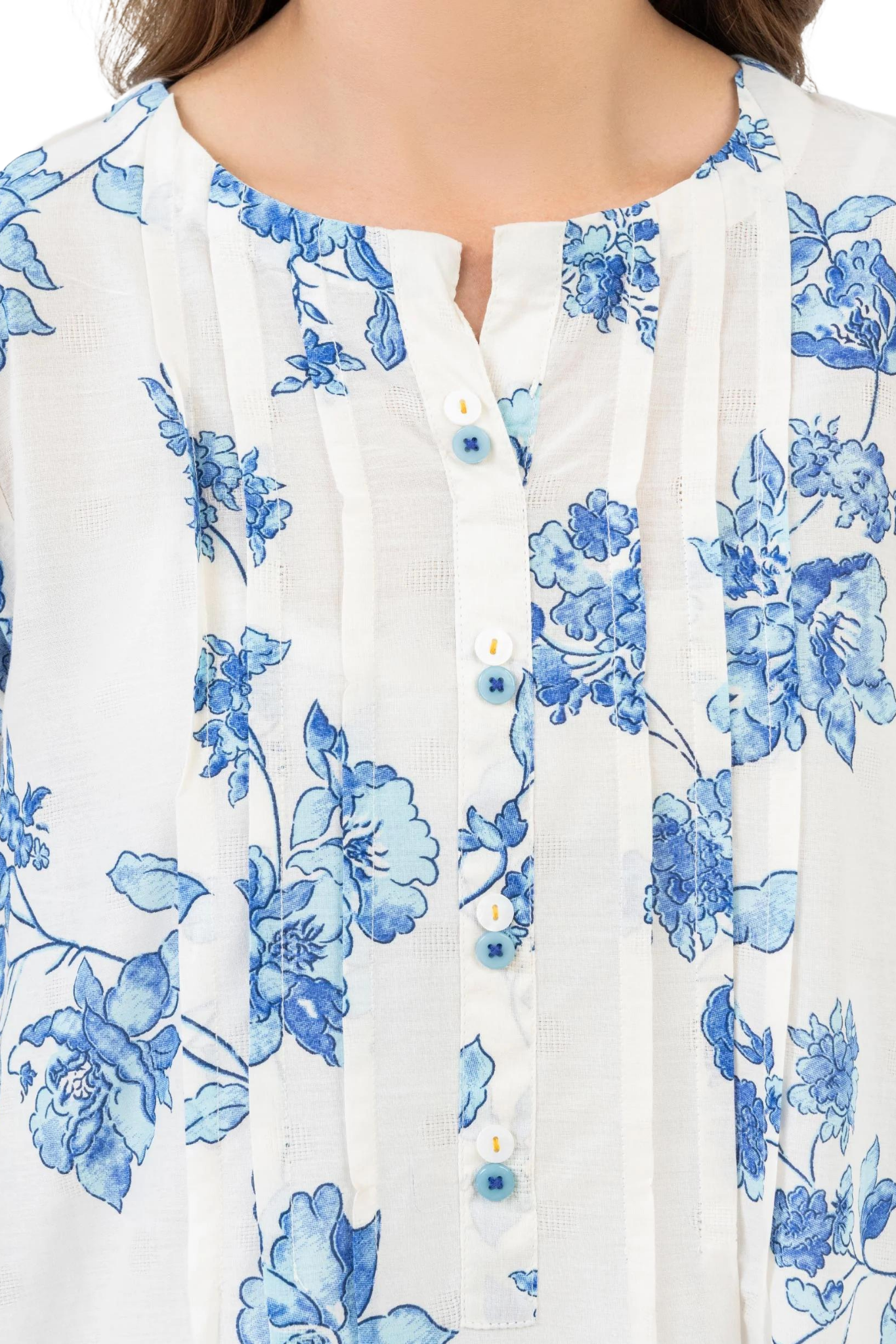 White & Blue Floral Printed Shirt
