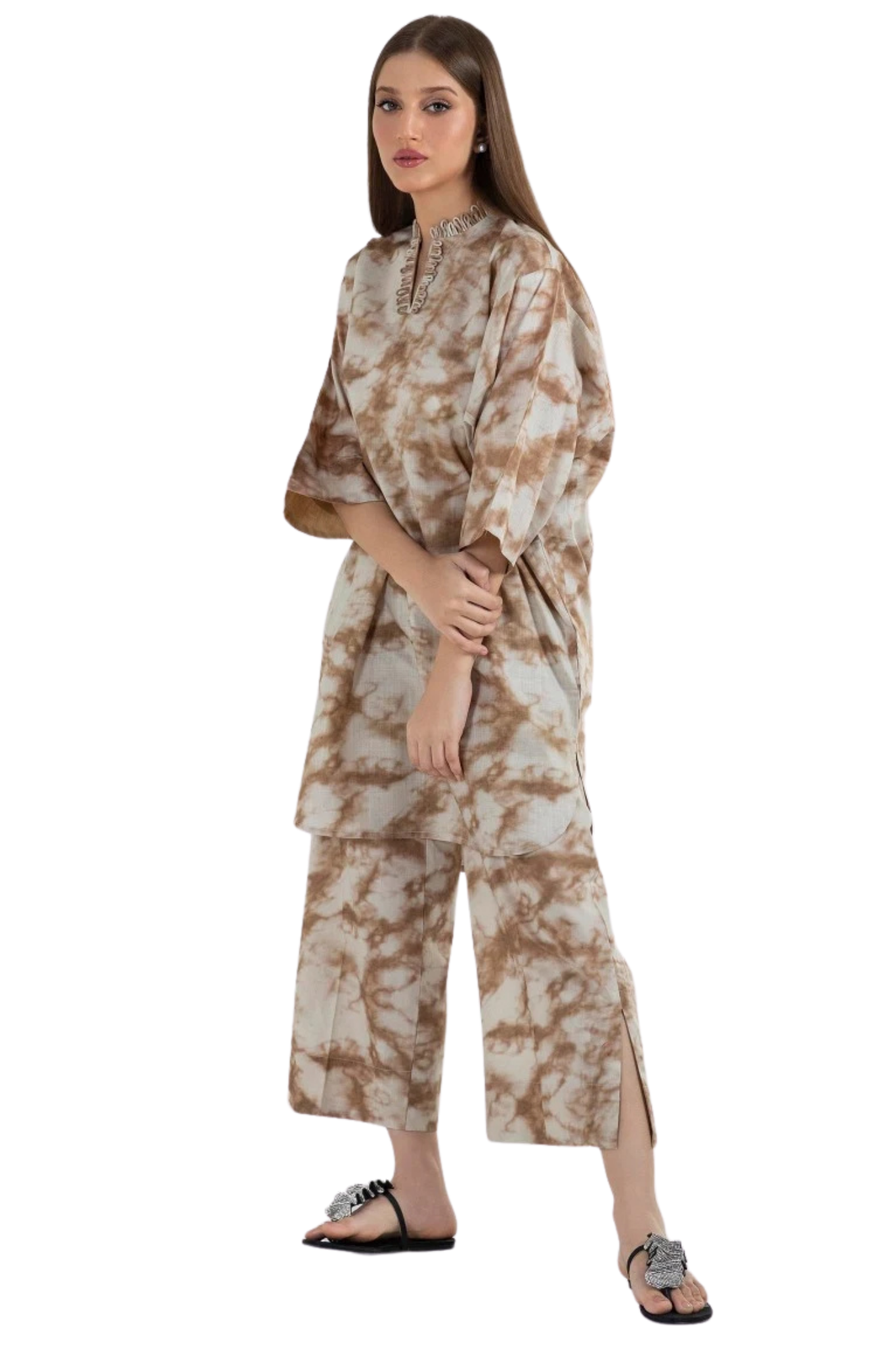 Beige & Brown Tie-Dye Co-Ord Set