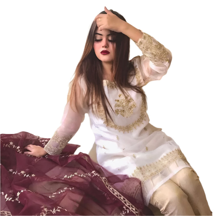 White & Gold Embroidered Dress
