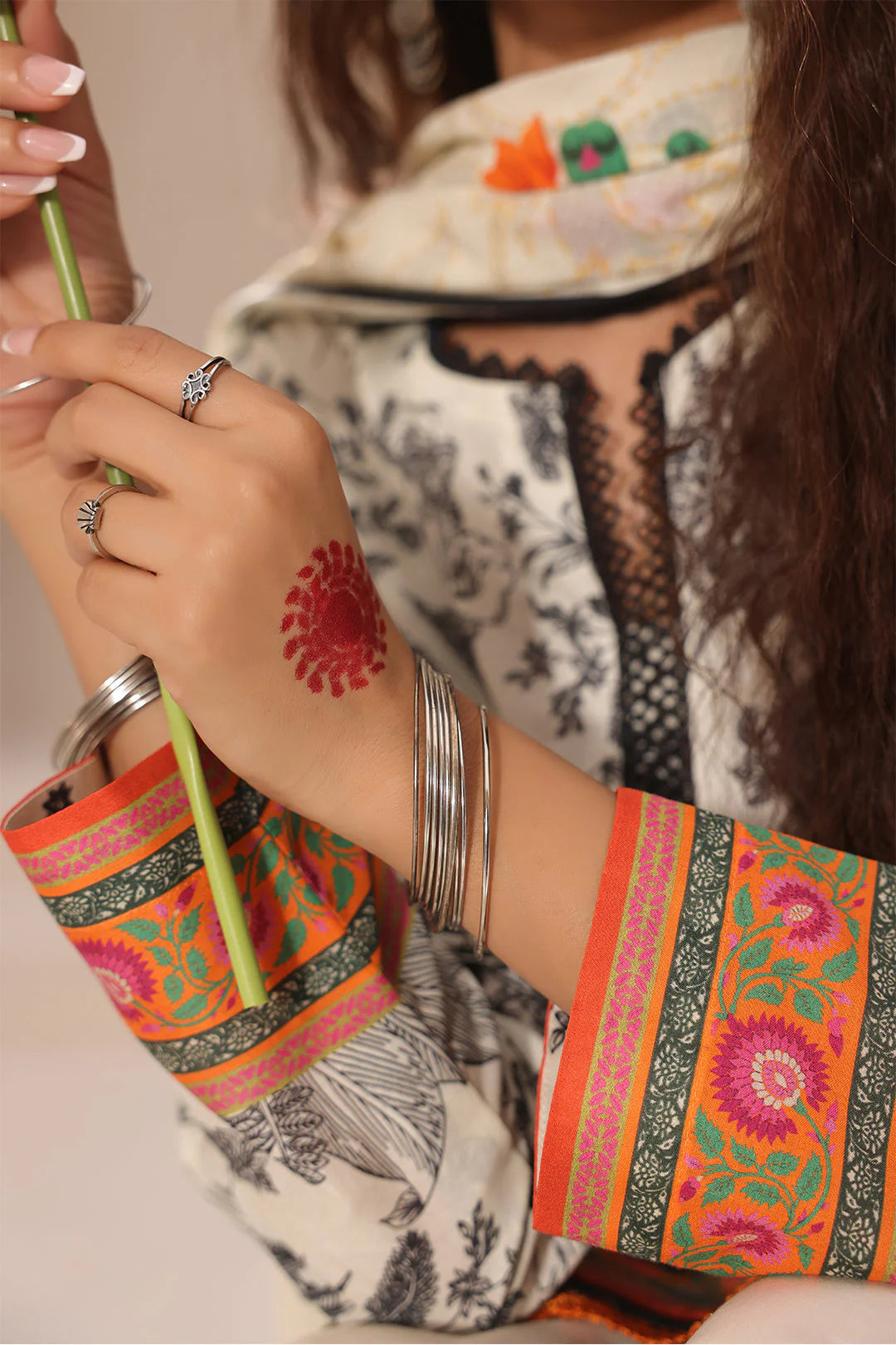 Black & White Printed Lawn Suit with Floral Dupatta