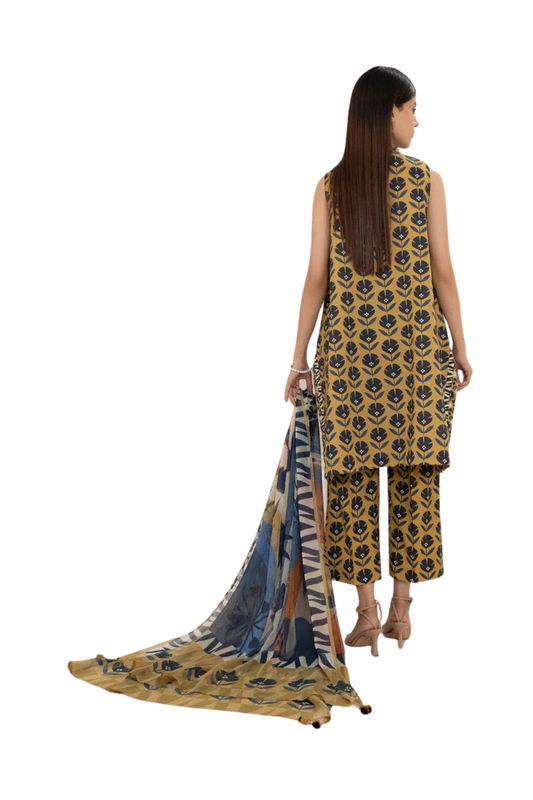 Mustard Printed Lawn Suit with Digital Dupatta