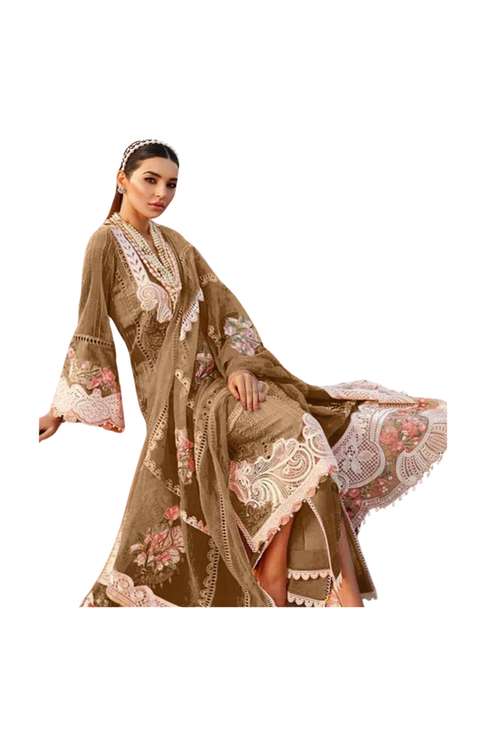 Earthy Brown Suit with Floral Embroidery