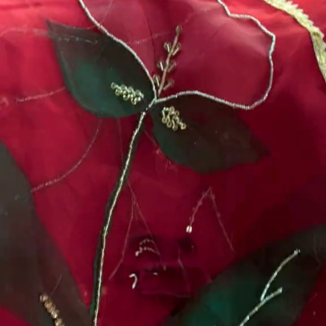 Deep Red Rose Hand-Painted Dupatta