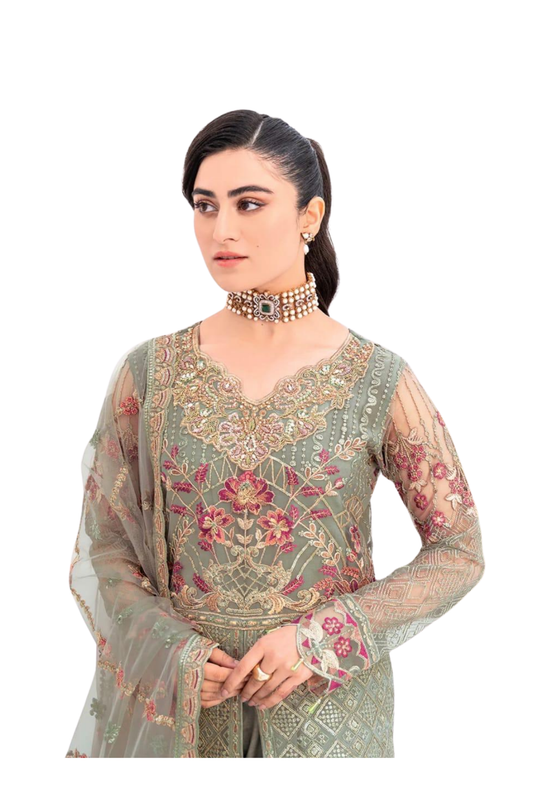 Emerald Green Embroidered Net Formal Suit