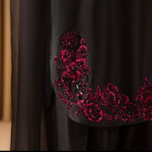 Black Pink Embroidered 3-Piece
Suit