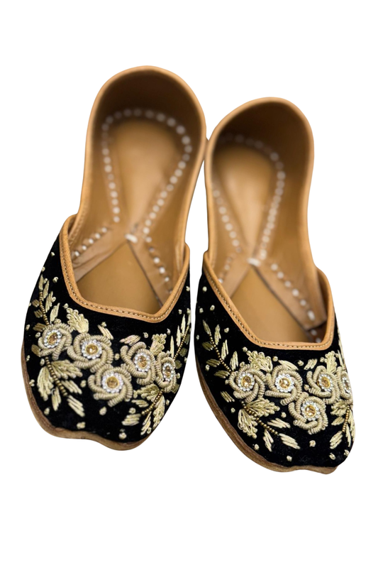 Elegant Golden Embellished Black Khussa