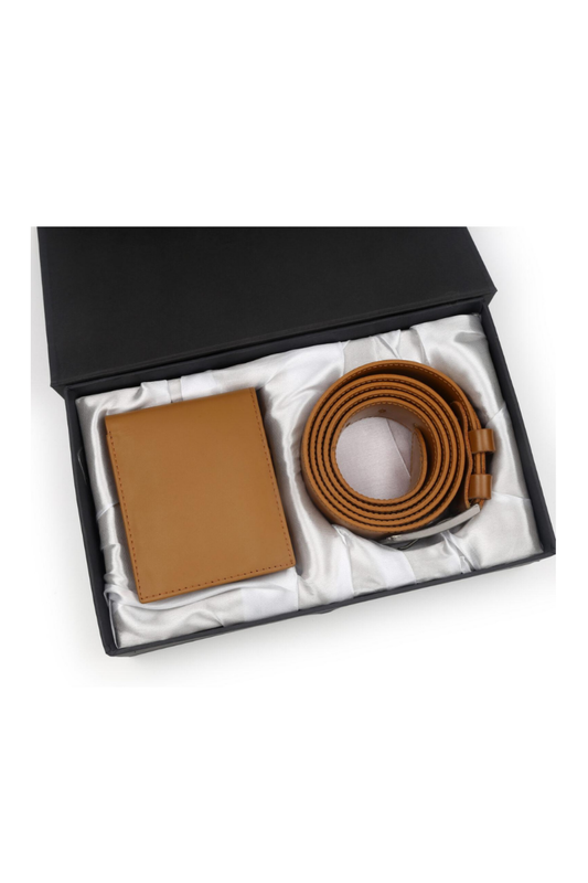 Premium Brown Leather Wallet & Belt Combo