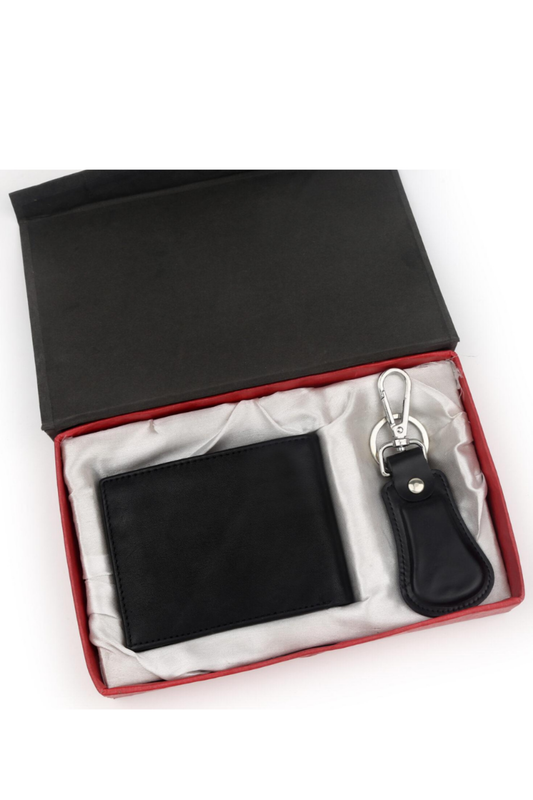 Classic Black Leather Belt & Wallet Gift Set