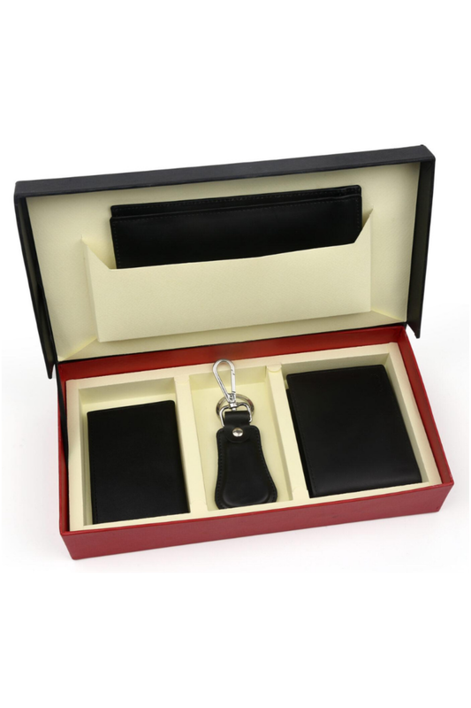 Luxury Leather Gift Set - Black (Wallet, Keychain, Card Holder & Passport Holder)