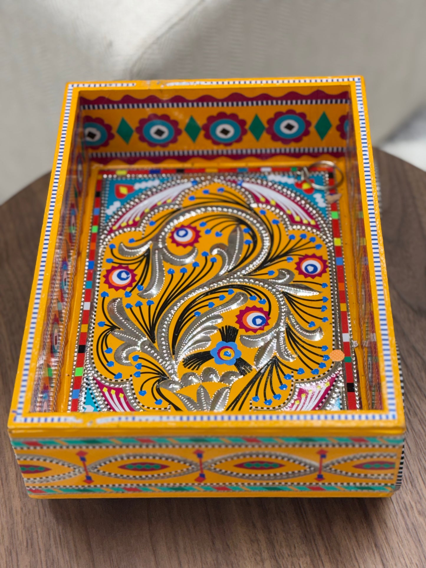 Hand-Painted Wooden Cart with Wheels (Orange)