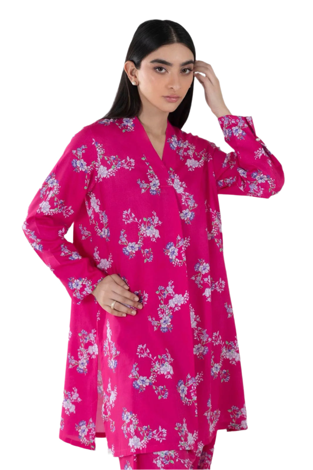 Fuchsia Pink Floral Printed Kurta Set
