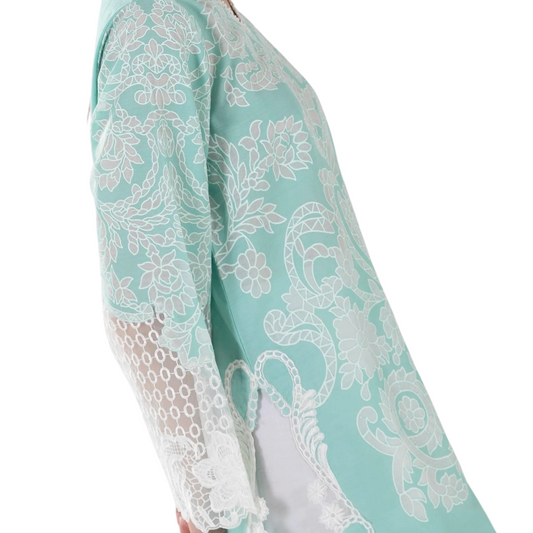Aqua Embroidered Kurta with Lace Detailing