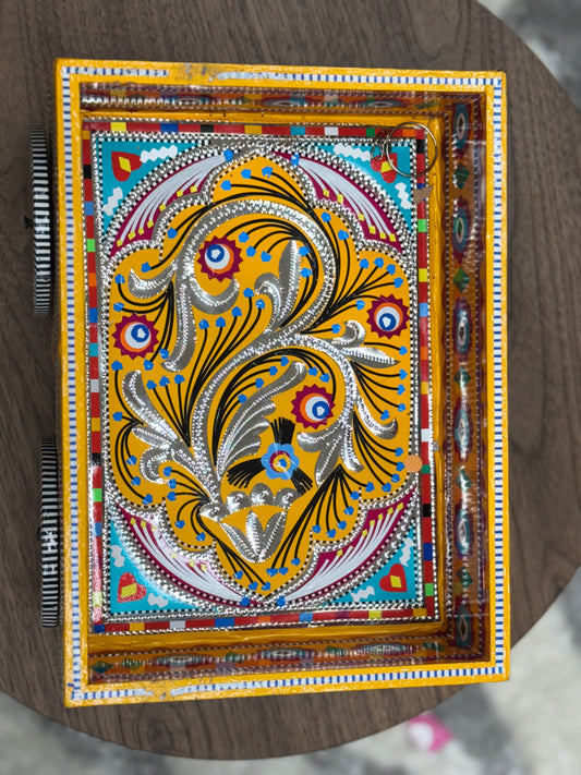 Hand-Painted Wooden Cart with Wheels (Orange)