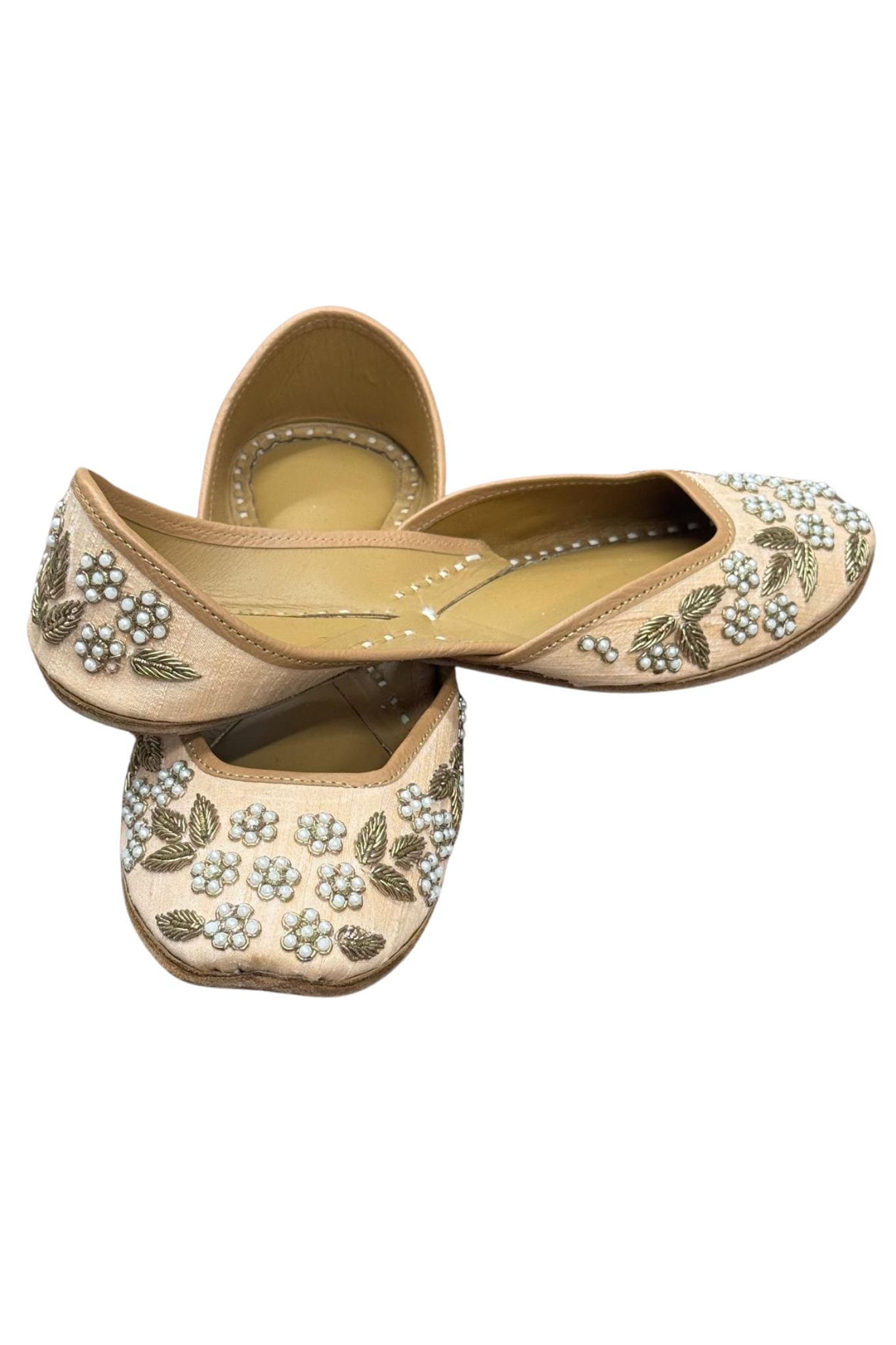 Beige Floral Pearl Khussa