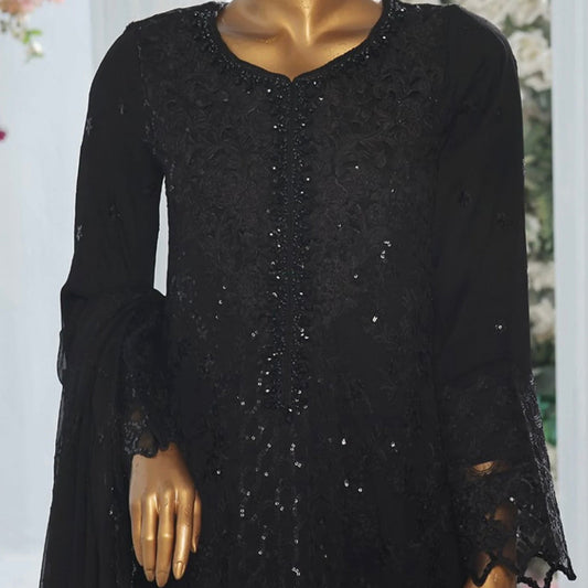 Black Embroidered Net Ensemble