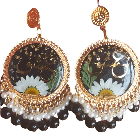 Black & Gold Handcrafted Floral Earrings