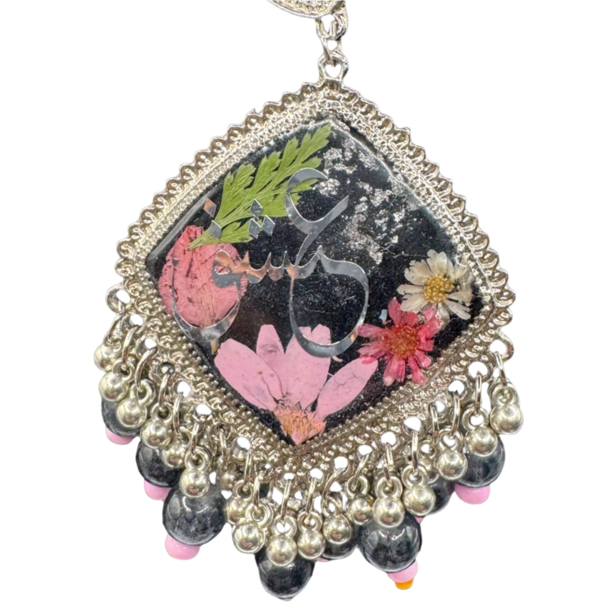 Black & Silver “Ishq” Earrings with Pink Detailing