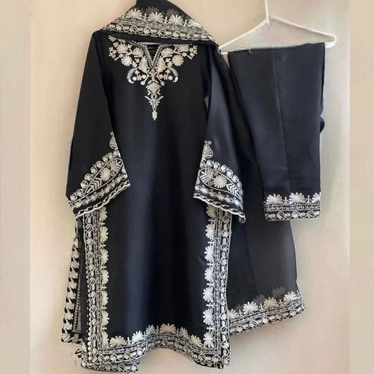 Black & White Floral Embroidered Set