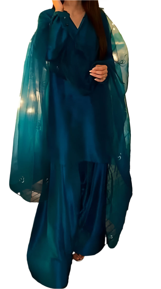 Deep Teal Organza & Silk Farshi Shalwar Set